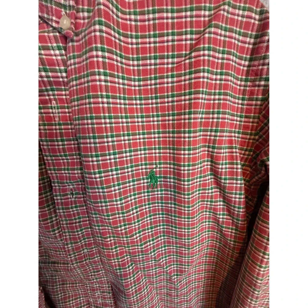 Polo Ralph Lauren Mens Custom Fit Plaid Button Down Shirt Red Green M